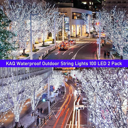 Upgrade 2Pack 200LED Solar String Lights for Outside, 66FT Solar Christmas String Lights Outdoor with 8 Modes, IP65 Waterproof Outdoor Twinkle Light, Garden Xmas Tree Christmas Decoration, Cool White