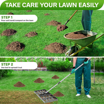 Lawn Leveling Rake, Lawn Leveler with Stainless Steel Long Handle, Heavy Duty Yard Level Tool for Leveling Soil, Sand Or Dirt Surfaces, Gardening Gloves Gift Included (30x10in)