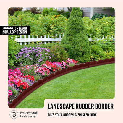 Playsafer L Shaped Flexible Rubber Scalloped Edger for Lawns Landscaping and Playground | Easy No Dig Installation| 4' Long (2, Red)