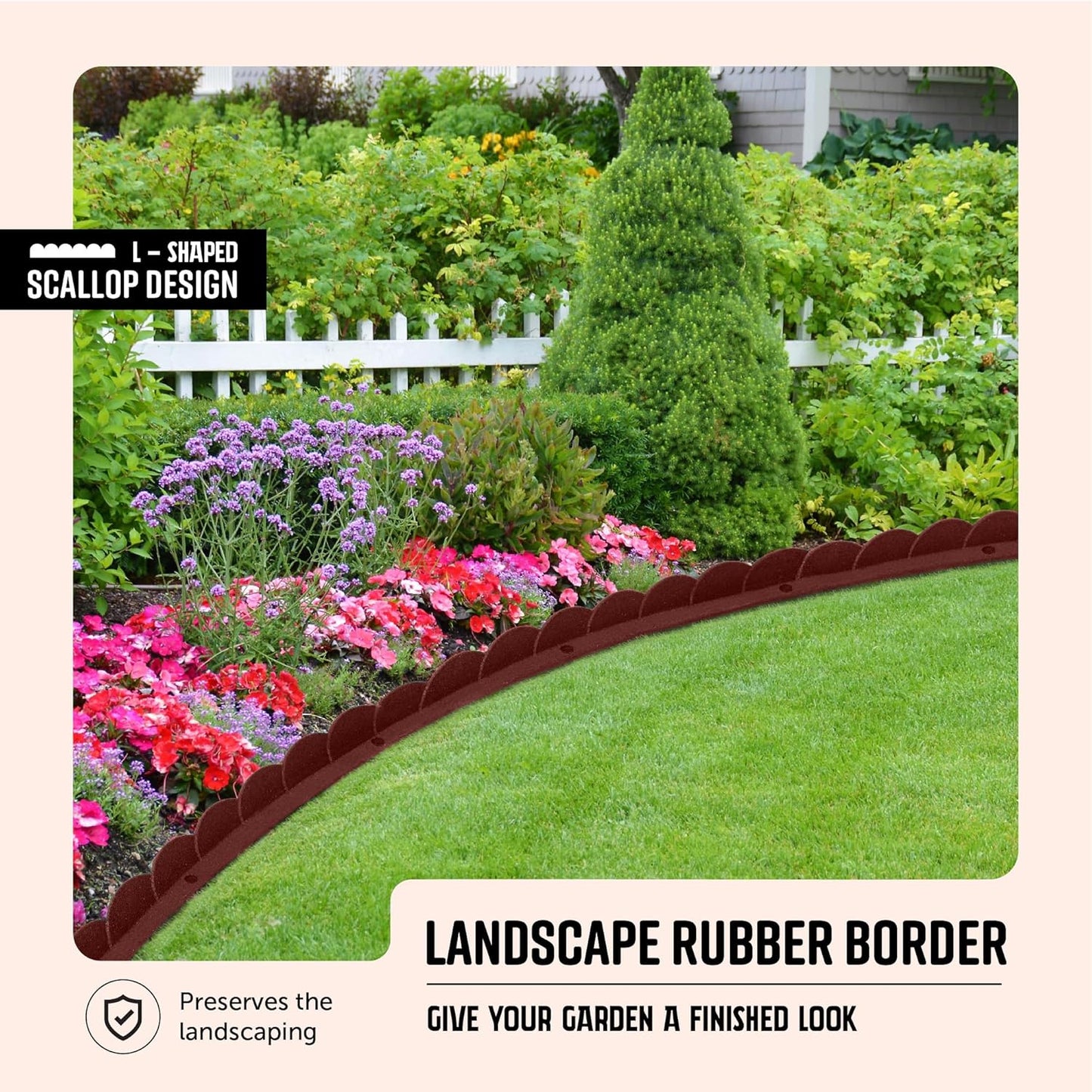 Playsafer L Shaped Flexible Rubber Scalloped Edger for Lawns Landscaping and Playground | Easy No Dig Installation| 4' Long (4, Red)