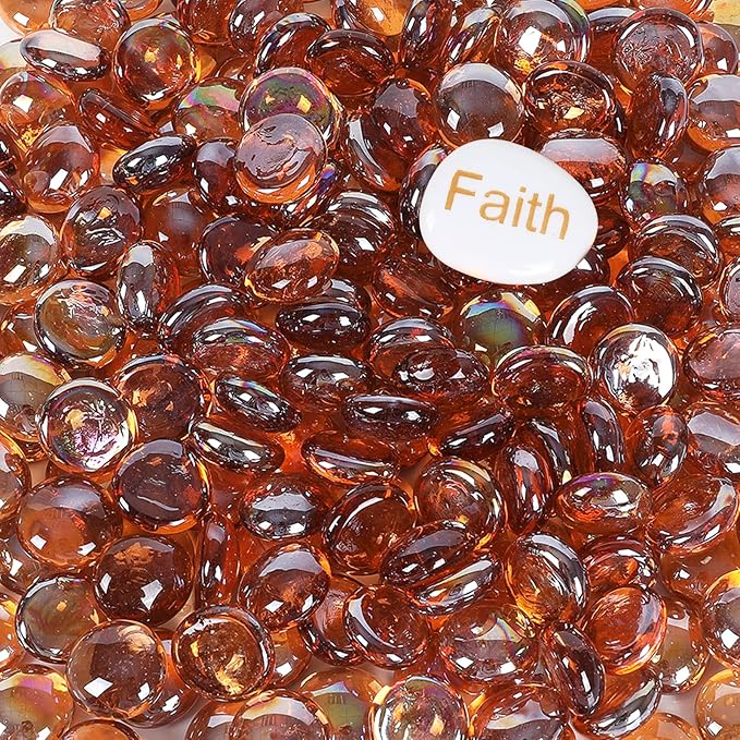 5LB Fire Glass Beads Flat Glass Marbles for Outdoor Fire Pit and Fireplace, Glass Gemstones for Vase Filler, Aquariums, Hydroponics Plants, Home Decor and Christmas DIY Craft, Amber