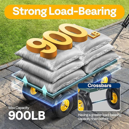 VIVOHOME Garden Cart Steel Heavy Duty 900 LBS Yard and Garden Wagon with 10 inch Tire and Handle Attach to ATV or Tractor Green