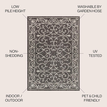 JONATHAN Y SMB106G-14 Charleston Vintage Filigree Textured Weave Black/Gray 10 ft. x 14 ft. Indoor/Outdoor Area Rug, Pet Friendly, Non-Shedding, Stain Resistant, Easy-Cleaning for Backyard, Patio