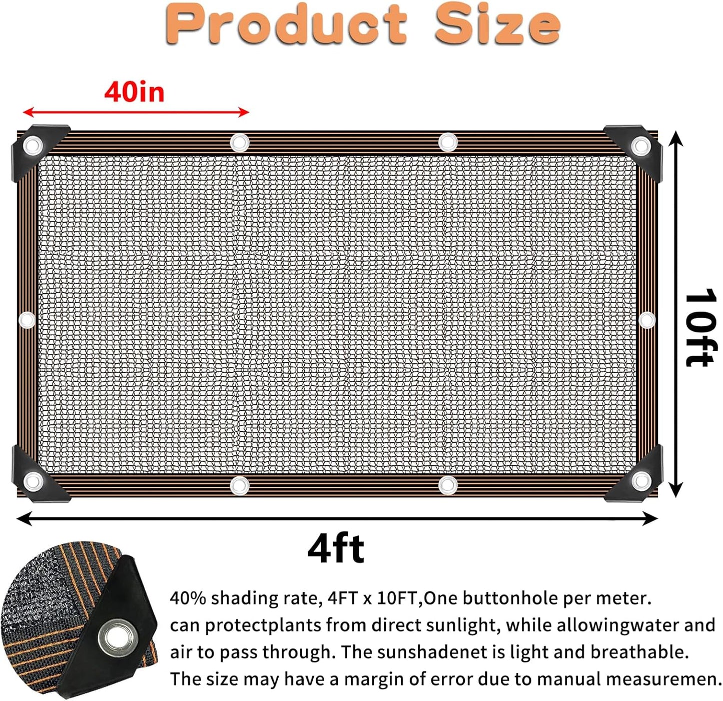 QLOFEI Shade Cloth for Patio, 40-50% Sunblock Mesh Tarp Shade Cloth with Grommets, Anti-UV Shade Neting Cover for Garden Kennel Chicken Coop Pergola Greenhouse Plants Cover, 4x10 FT
