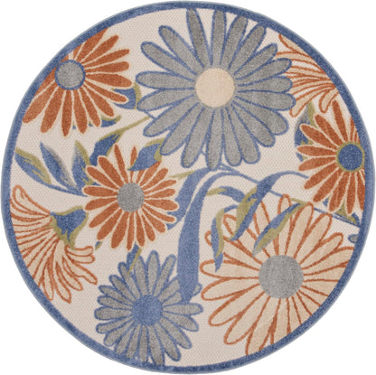 Nourison Home Aloha Beige Multicolor 5'3" x Round Area Rug - Easy Cleaning, Non Shedding, Bed Room, Living Room, Dining Room, Kitchen (5' x Round)