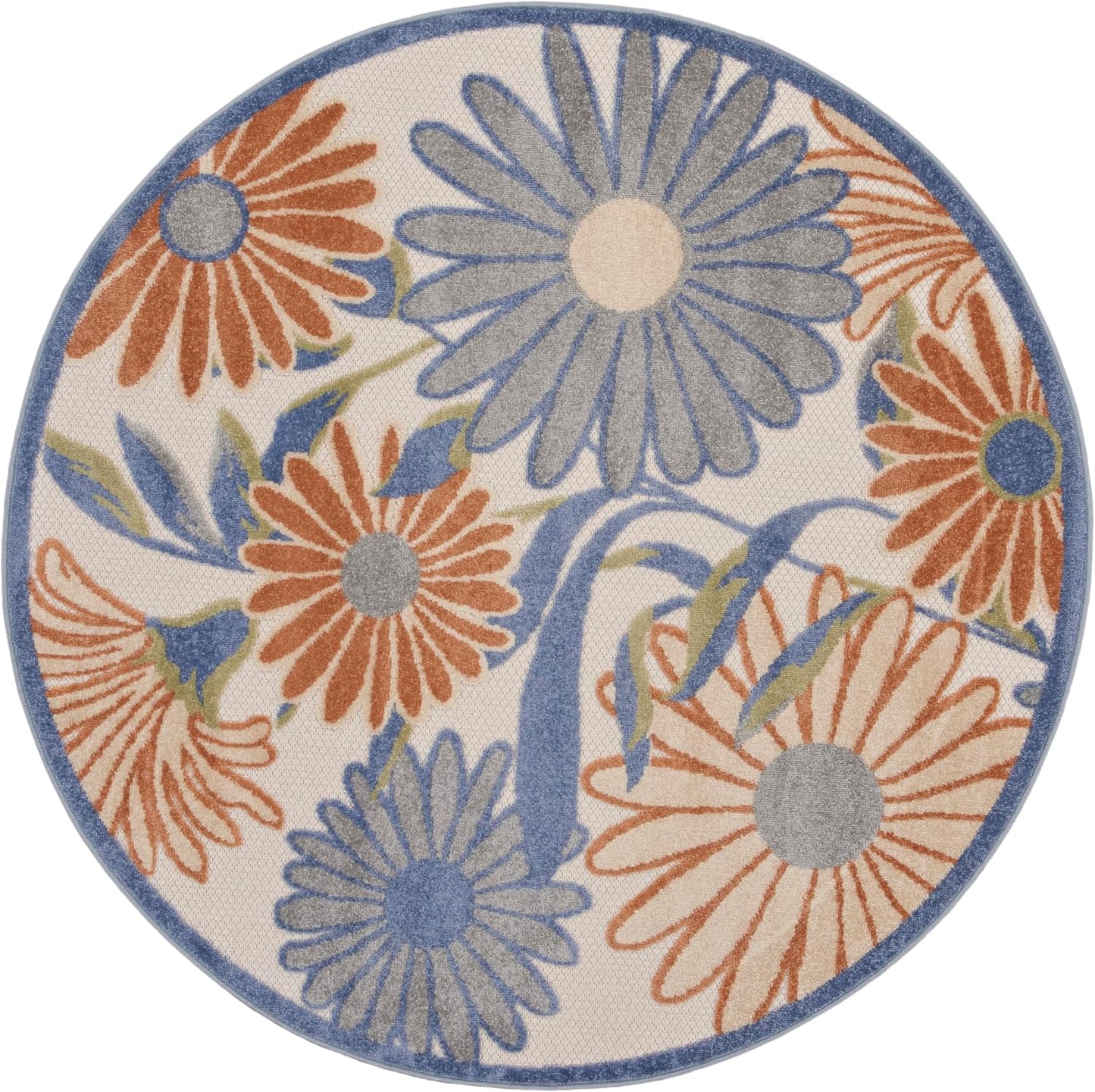 Nourison Home Aloha Beige Multicolor 7'10" x Round Area Rug - Easy Cleaning, Non Shedding, Bed Room, Living Room, Dining Room, Kitchen (8' x Round)