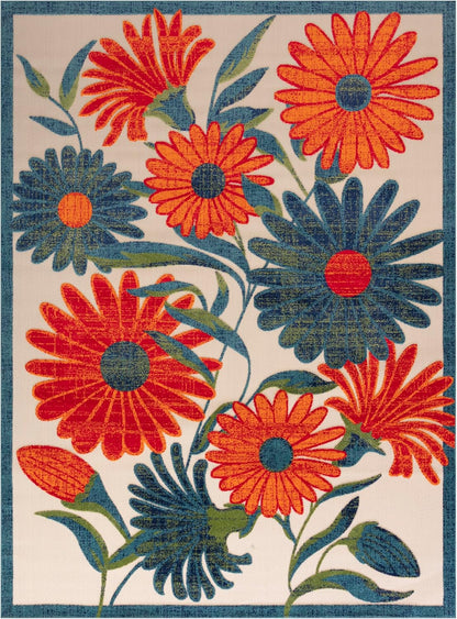 Nourison Home Aloha Indoor/Outdoor Ivory Multicolor 9' x 12' Area Rug, Easy Cleaning, Non-Shedding, Bed Room, Living Room, Dining Room, Backyard, Deck, Patio (9x12)