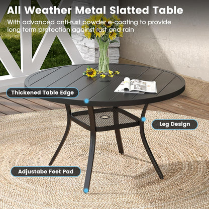DIFY Outdoor Dining Table for 4, Round Patio Table with Umbrella Hole for Garden, Backyard and Porch (Black)