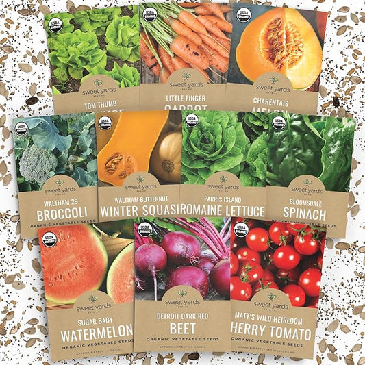 Organic Heirloom Garden Seeds Variety Pack - 10 Individual Packs - 2025 Season - Cherry Tomatoes, Spinach, Squash, Watermelon and More! for Indoor & Outdoor Planting (Non-GMO, Certified Organic)