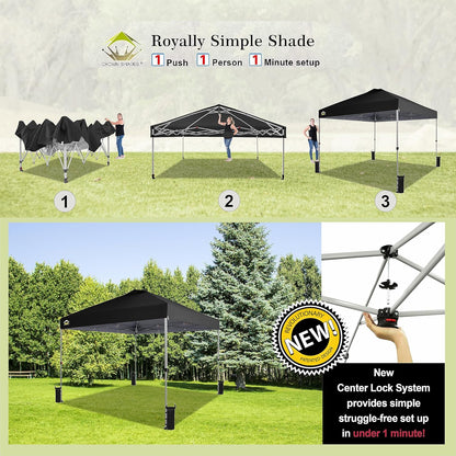 CROWN SHADES 10x10 Pop Up Canopy - Beach Tent with One Push Setup - Easy Outdoor Sun Shade for Events, Parties, Camping - Gazebo with STO-N-Go Cover Bag, Silver Coated Top, Black