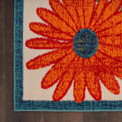 Nourison Home Aloha Indoor/Outdoor Ivory Multicolor 2' x 6' Area Rug, Easy Cleaning, Non-Shedding, Bed Room, Living Room, Dining Room, Backyard, Deck, Patio (2x6)