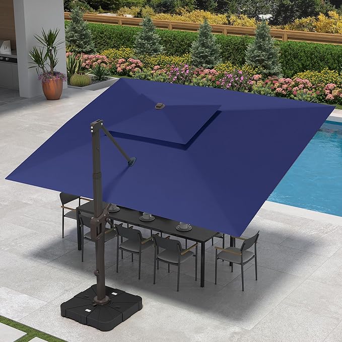 9' X 12' Cantilever Patio Umbrella Outdoor Heavy Duty Double Top Windproof Rectangle Offset Umbrellas with 360-degree Rotation for Pool Deck Backyard, Navy
