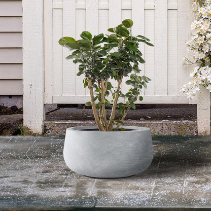 Kante 11.8" Dia Round Concrete Planter, Cement Plant Pots with Drainage Hole and Rubber Plug for Outdoor Indoor Garden Home, Modern Curvaceous Design, Gray