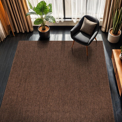 CAMILSON Easy Jute Rug 5x7, Indoor Outdoor Brown Color Fiber Area Rugs for Living Room Patio and Kitchen Rug, Solid Boho Woven Design, Easy-Cleaning, Washable Outside Carpet Alfombras (5 x 7)