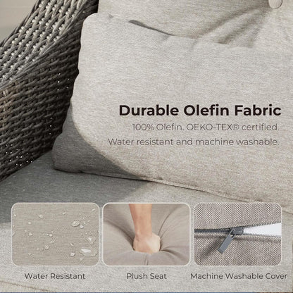 CHITA 5 Pieces Swivel Wicker Patio Furniture Set, Outdoor Conversation Set with 2 Pieces Rattan Rocking Swivel Chairs, 2 Pieces Ottomans, Thickened Cushions and Side Table