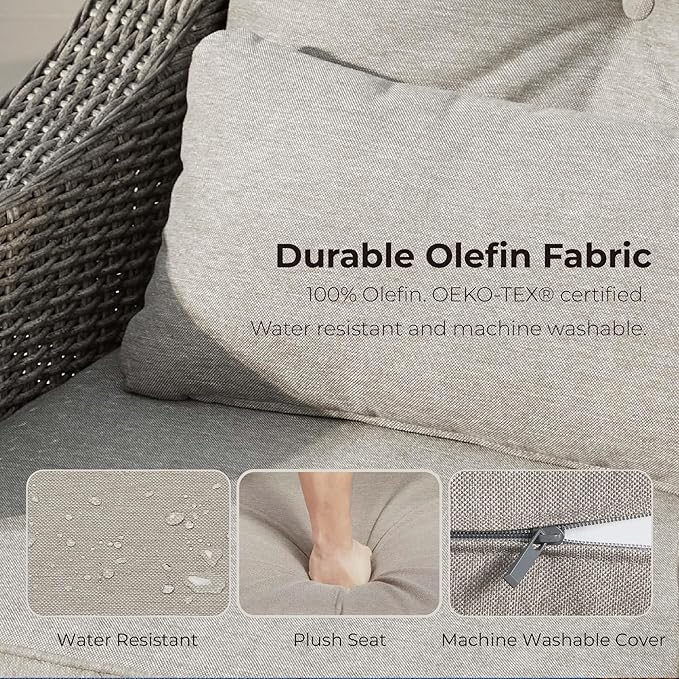 CHITA 2 Pieces Patio Wicker Furniture Set, Outdoor Rattan Bistro Set with Rocking Swivel Chair, Thickened Cushions and Ottoman