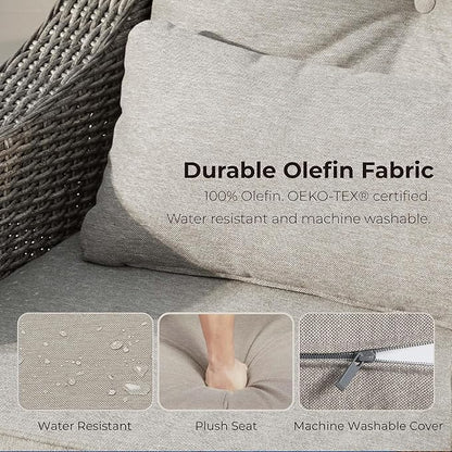 CHITA 2 Pieces Patio Wicker Furniture Set, Outdoor Rattan Bistro Set with Rocking Swivel Chair, Thickened Cushions and Ottoman