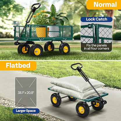 VIVOHOME Garden Cart Steel Heavy Duty 900 LBS Yard and Garden Wagon with 10 inch Tire and Handle Attach to ATV or Tractor Green