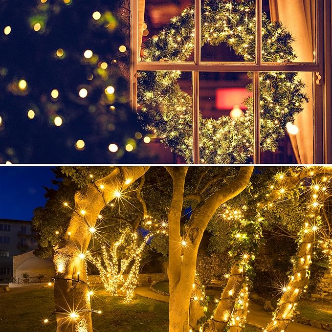Solar String Lights for Outside, 39Ft 100 LED Solar String Lights Outdoor with 8 Modes ，Solar Christmas Lights Outdoor Waterproof for Yard, Fence,Balcony, Party,Christmas Tree Decorations (Warm White)