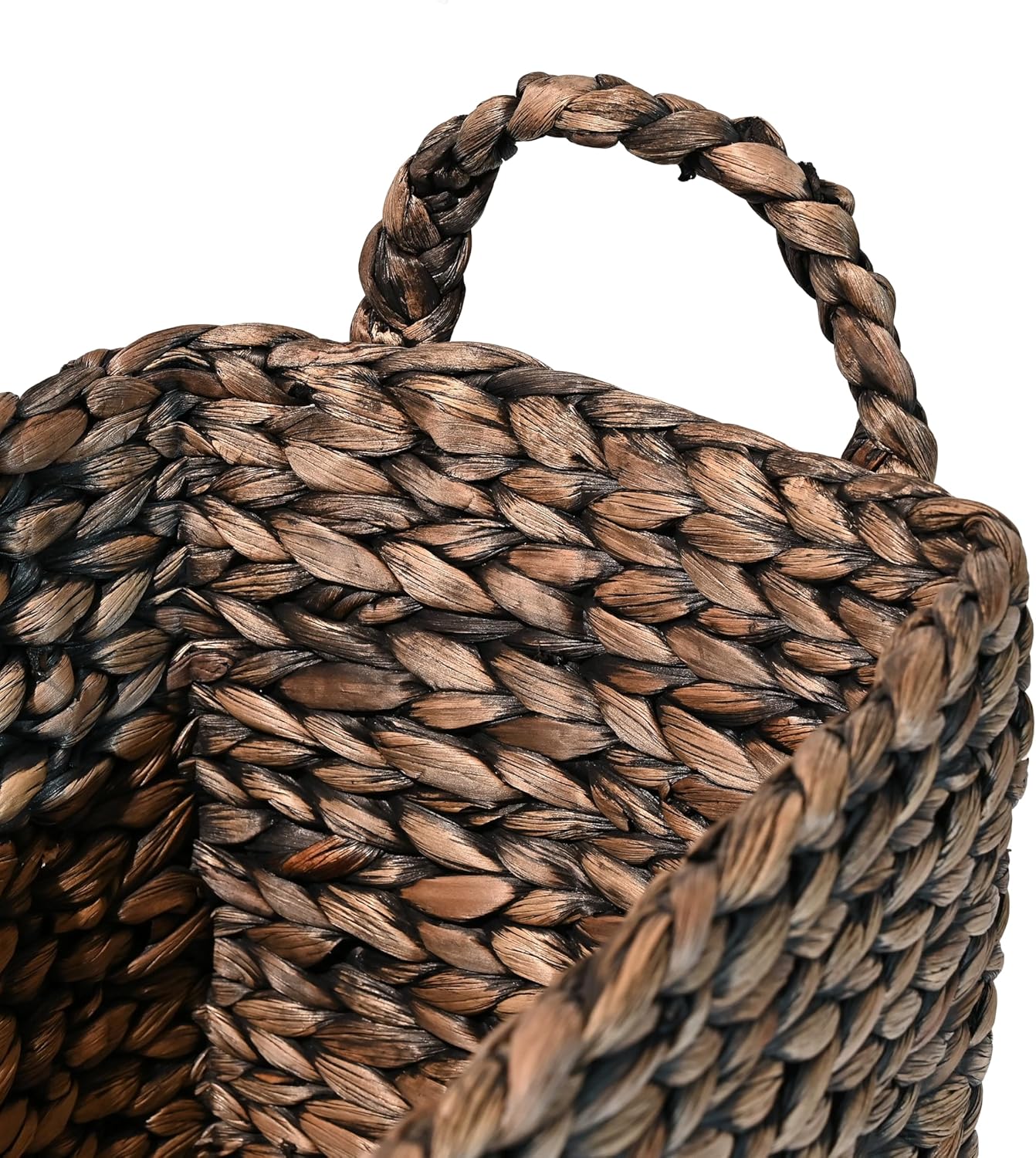 happimess BSK2001B-3SET Clara Farmhouse Classic Handwoven Hyacinth Rectangle Floor Wicker Storage Baskets with Handles, Brown (Set of 3), Seagrass Containers for Decoration in Living Room, Bedroom