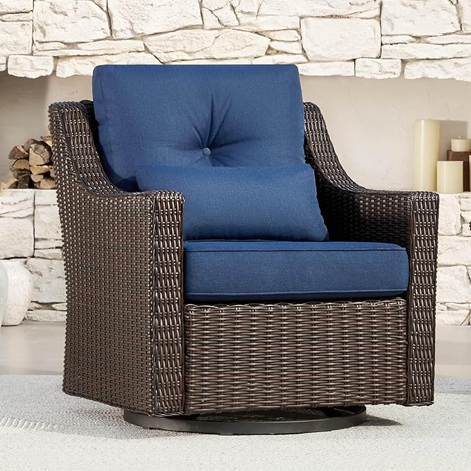 CHITA Patio Wicker Chair, 360° Rocking Swivel Outdoor Rattan Chair with Thickened Cushions for Backyard, Poolside, Garden or Porch