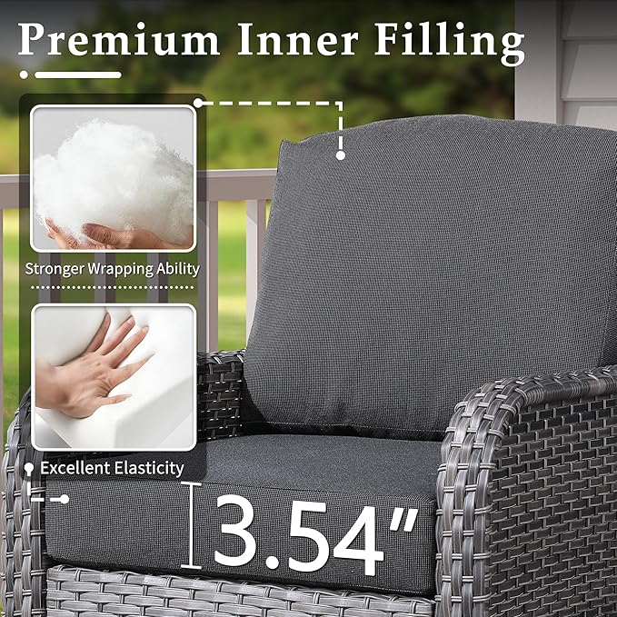 6-Piece Wicker Patio Furniture Set, All-Weather Rattan Conversation Bistro Loveseat Chair and Table Set for Backyard, Balcony and Deck with Soft Cushions and Metal Table(Black)