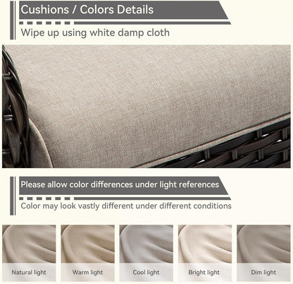 4 Pieces Patio Conversation Set, Wicker Chairs Set of 2 and Two Ottomans with 3.5-inch Seat Cushions, High Back and Curved Armrest for Backyard, Balcony and Deck, Beige