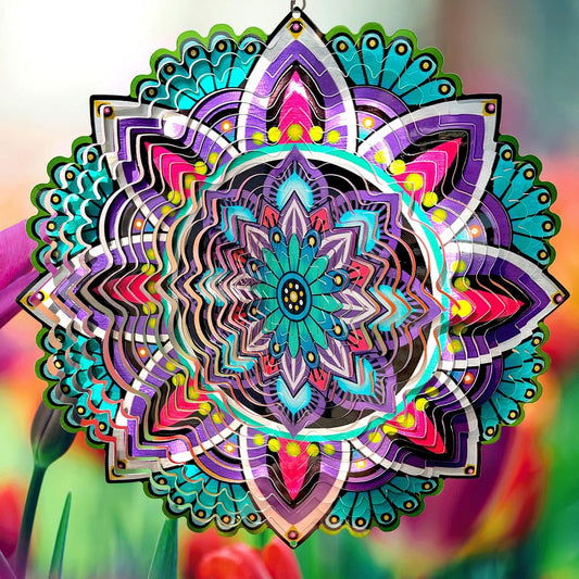 Goolyrusim Wind Spinner Mandala Jasmine, 12Inch Laser Cut Stainless Steel Wind Spinners, 3D Hanging Wind Sculptures for Yard and Garden Decoration Outdoor Decor Ornament, Mandala Gifts for Women Men