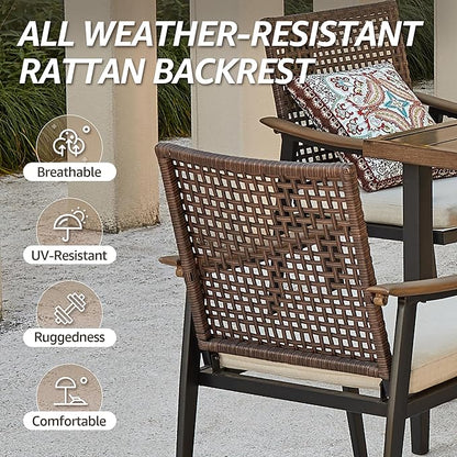 NATURAL EXPRESSIONS 7 Piece Patio Dining Set for 6 Outdoor Furniture Set, Rattan Wicker Chairs with Cushions and 65” Large Dining Table with 1.65'' Umbrella Hole for Patio, Garden, Porch, Pool, Beige