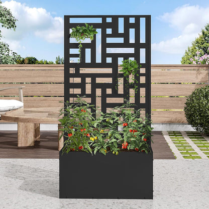 Casaphoria Metal Raised Garden Bed with Trellis, 47"x24"x12" Planter Box for Climbing Plants, Vegetables & Vines, Features Drainage Holes and Privacy Screen (Black-Helen)