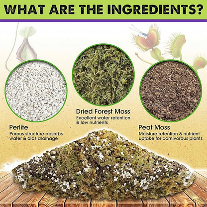DUSPRO Carnivorous Plant Soil Mix 1.5QT-Include Forest Moss, Peat Moss, Perlite Potting Mix for Carnivorous Plants, Carnivorous Plants, Pitcher Plant, Butterworts, Sundews - Carnivorous Plant Food