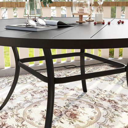 VICLLAX 53" Outdoor Round Patio Table for Lawn Garden, All Weather Metal Round Patio Dining Table with Adjustable Umbrella Hole, Patio Table for 8 Person, Black Tabletop