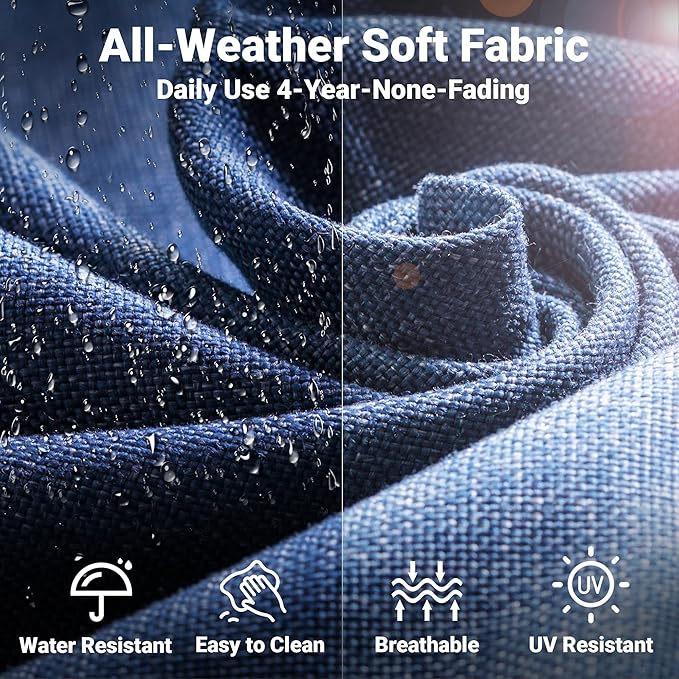 ovios 2 Pieces Patio Furniture Set, Outdoor Wicker Sofa with Glass Coffee Table, All Weather High Back Rattan Loveseat Couch 2 Seats with Comfy Cushions, Denim Blue