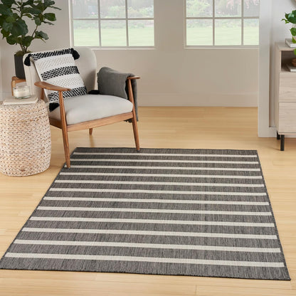 Nourison Home Positano Indoor/Outdoor Charcoal Ivory 5' x 7' Area Rug, Easy Cleaning, Non Shedding, Bed Room, Living Room, Dining Room, Deck, Backyard, Patio (5x7)