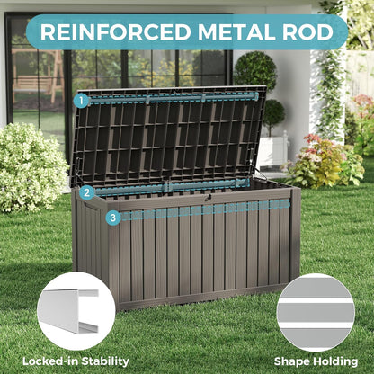 KAMABOKO Outdoor Storage Box, 150 Gallon Large Outdoor Resin Deck Box, Storage Waterproof Boxes Lockable Lid for Garden Tools, Pool Supplies, Patio Furniture and Cushions, Grey