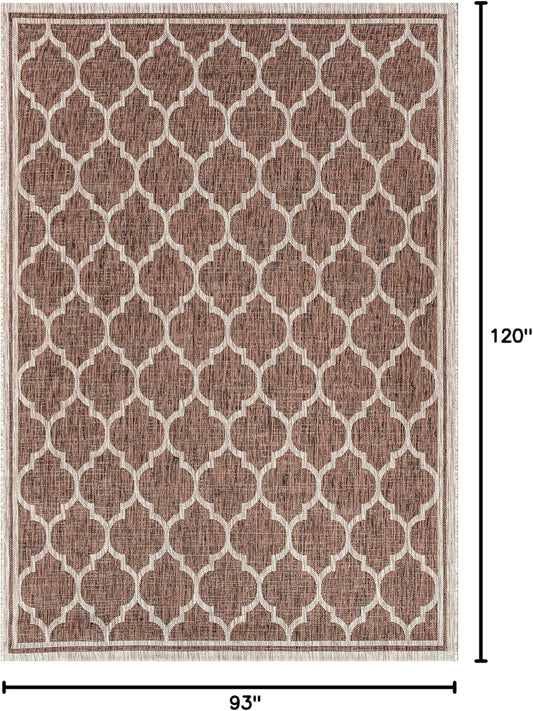 Eyely BMS109B-8 Santa Monica Trebol Moroccan Trellis Textured Weave Indoor/Outdoor Area Rug Coastal;Bohemian, Bedroom, Backyard, Patio, Easy-Cleaning, Non-Shedding, 8 X 10, Espresso/Taupe