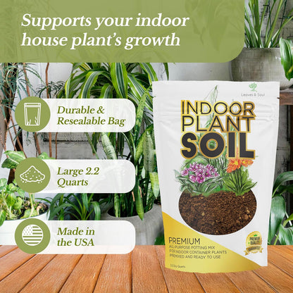 Indoor Plant Soil Premium All Purpose Blend | Large 2.2 Quarts | Ready to Use for Indoor Container and Houseplants | Peat, Coco Coir, Perlite, Dolomite | Made in USA
