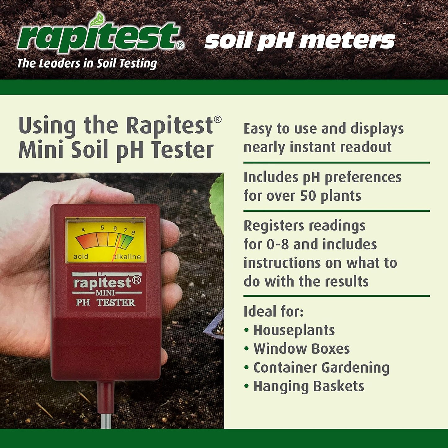 Luster Leaf 716753 Soil pH Tester 1815 Rapitest Mini, Steel