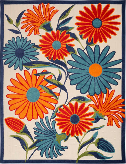 Nourison Home Aloha Indoor/Outdoor Multicolor 9' x 12' Area Rug, Easy Cleaning, Non Shedding, Bed Room, Living Room, Dining Room, Kitchen (9x12)