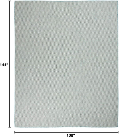 Nourison Courtyard Indoor/Outdoor Ivory Aqua 9' x 12' Area Rug, Geometric, Easy Cleaning, Non Shedding, Bed Room, Living Room, Dining Room, Deck, Patio, Backyard (9x12)