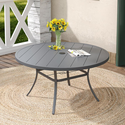DIFY Patio Round Dining Table, 53" All Weather Round Outdoor Table with 1.57" Umbrella Hole for 8 Person, Perfect for Yard, Balcony and Lawn, Grey