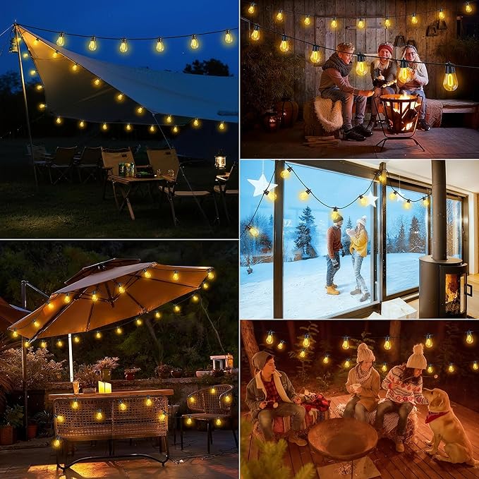 LED Christmas Lights, 50FT Patio Lights with 16Pcs Shatterproof S14 Bulb(1 Spare),4 Lighting Mode, Connectable,Waterproof Warm White Edison Plastic Bulb Hanging Light for Yard Gazebo Porch Décor