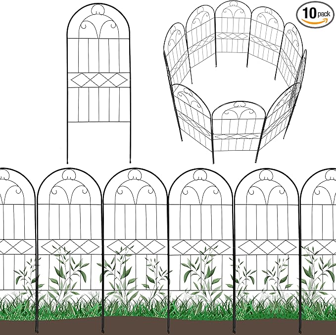 Decorative Garden Fence 10 Pack, 30in (H) x 10ft (L) Rustproof Metal Wire Animal Barrier, Arched Flower Edging Border Fencing Panel for Dog, Yard, Patio, Outdoor, Decor