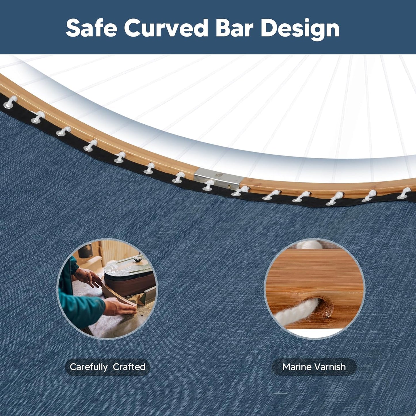 SUNCREAT Hammocks Two Person Tree Hammock, Heavy Duty Curved Bar Hammock for Poolside, Garden, Backyard, Patio, 450lbs Capacity, Navy