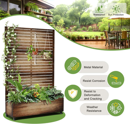 FENCY Metal Raised Garden Bed with Wheels and Trellis,73"x47"x16" Planter Box for Climbing Plants, Vegetables & Vines, Features Privacy Screen and Drainage Holes (Vintage Wood Color)