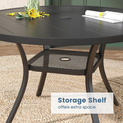 DIFY Outdoor Dining Table for 4, Round Patio Table with Umbrella Hole for Garden, Backyard and Porch (Black)