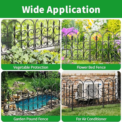 AMAGABELI GARDEN & HOME 5 Panels 32in(H)×10ft(L) Decorative Garden Fences and Borders for Dogs No Dig Rustproof Metal Fence Panels Garden Edging Border Animal Barrier Fencing for Flower Beds Black