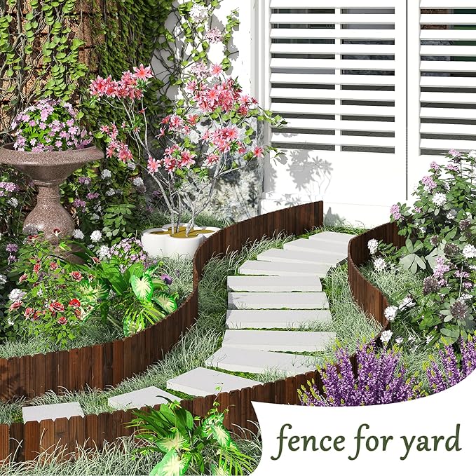 3PACK Wood Garden Edging Border Wooden Garden Fence No Dig Landscape Edging Decorative Flower Bed Border Courtyards Planting Tree Fence Patio Path Edging -7.87" H x 48" L (12FT Total Length)