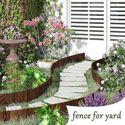 3PACK Wood Garden Edging Border Wooden Garden Fence No Dig Landscape Edging Decorative Flower Bed Border Courtyards Planting Tree Fence Patio Path Edging -7.87" H x 48" L (12FT Total Length)