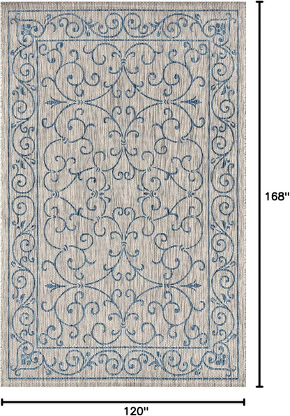 JONATHAN Y SMB106C-14 Charleston Vintage Filigree Textured Weave Gray/Navy 10 ft. x 14 ft. Indoor/Outdoor Area Rug, Pet Friendly, Non-Shedding, Stain Resistant, Easy-Cleaning for Backyard, Patio